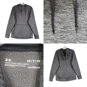 Under Armour UA Hoodie Mens Size S Small Logo Sweatshirt Gray Cotton Coldgear
